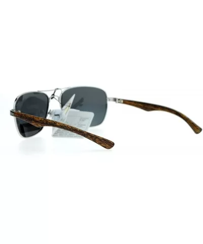 Polarized Lens Sunglasses Mens Square Frame Wood Print Shades - Silver Brown - CI12LG1M4RF $16.51 Square