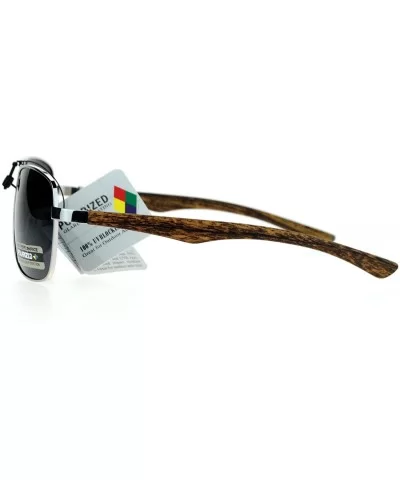 Polarized Lens Sunglasses Mens Square Frame Wood Print Shades - Silver Brown - CI12LG1M4RF $16.51 Square