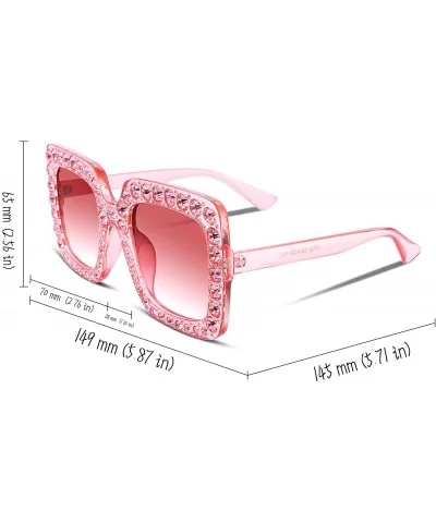 Women Sparkling Crystal Sunglasses Oversized Square Thick Frame B2283 - 1 Gradient Pink - CA188HNKDW9 $19.99 Oversized