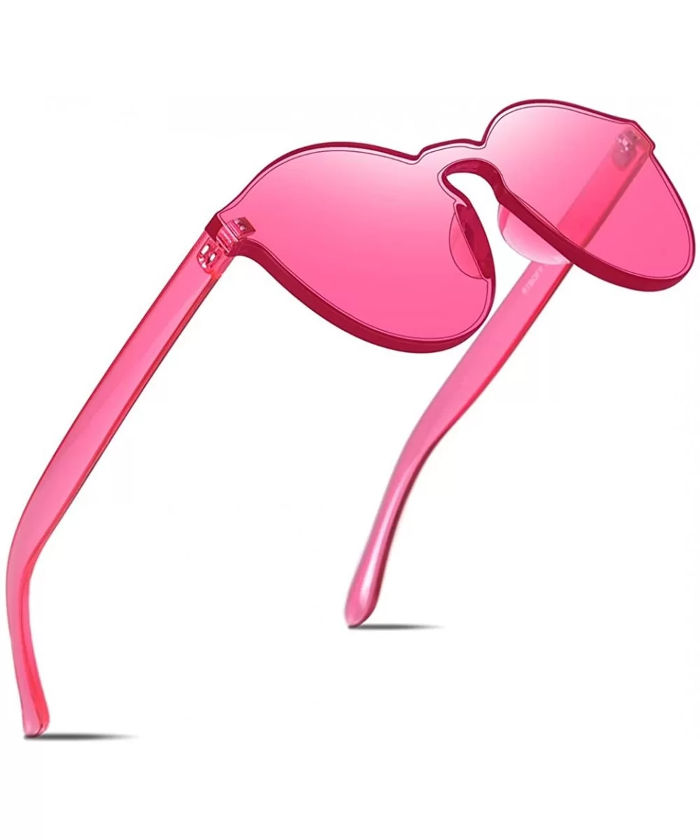 One Piece Rimless Sunglasses Transparent Candy Color Tinted Eyewear - Rose Red - C9180DEMEK9 $12.34 Goggle