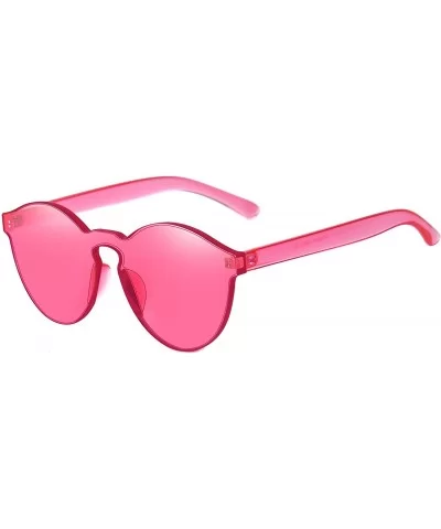 One Piece Rimless Sunglasses Transparent Candy Color Tinted Eyewear - Rose Red - C9180DEMEK9 $12.34 Goggle