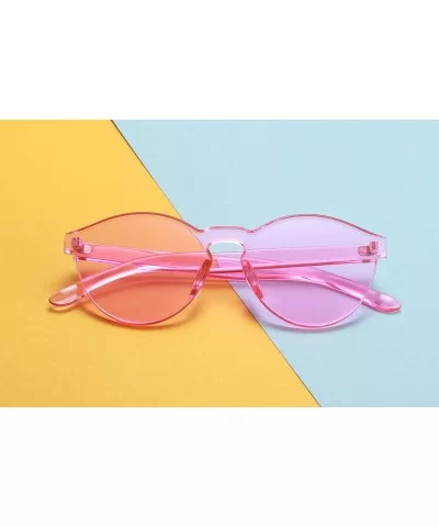 One Piece Rimless Sunglasses Transparent Candy Color Tinted Eyewear - Rose Red - C9180DEMEK9 $12.34 Goggle