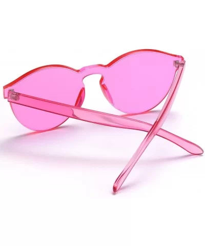 One Piece Rimless Sunglasses Transparent Candy Color Tinted Eyewear - Rose Red - C9180DEMEK9 $12.34 Goggle