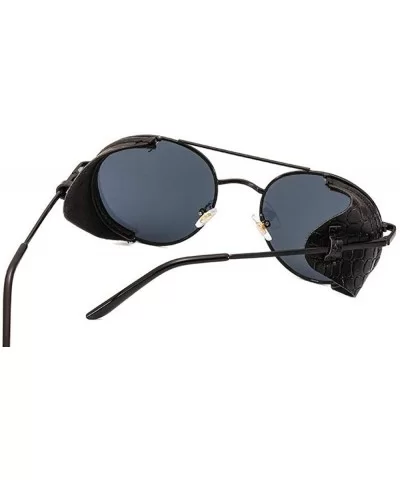 Fashion ladies sunglasses punk metal round frame leather windproof edge UV400 - CS198UT0E7R $41.26 Round