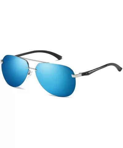 Classic Style Aviator Sunglasses Polarized 100% UV 400 Protection for Men - Silver Frame/Blue Lens - CL18Y29HMNG $71.80 Aviator