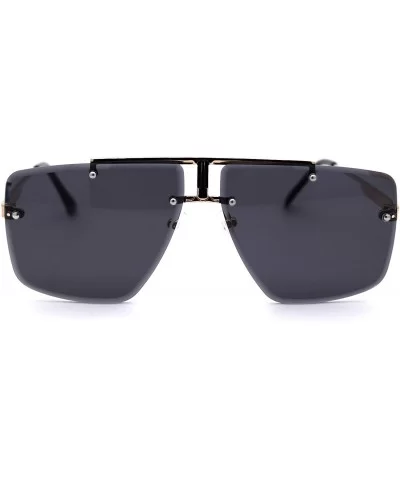 Rimless Squared Flat Top Luxury Racer Sunglasses - Gold Black - CB197M9Q3NQ $18.17 Square