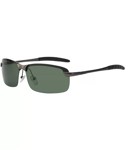 Men Stylish Ultra Light Rectangular Metal Frame Sunglasses Polarized Lens - Gun-green - CG18IE4W4U4 $13.11 Rectangular