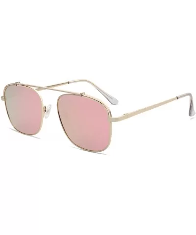 Polarized Square Aviator Sunglasses with Spring Hinges Mirrored Lens SJ1118 - C2 Gold Frame/Pink Mirrored Lens - CN18U0K24E3 ...