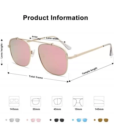 Polarized Square Aviator Sunglasses with Spring Hinges Mirrored Lens SJ1118 - C2 Gold Frame/Pink Mirrored Lens - CN18U0K24E3 ...