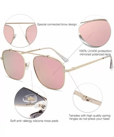 Polarized Square Aviator Sunglasses with Spring Hinges Mirrored Lens SJ1118 - C2 Gold Frame/Pink Mirrored Lens - CN18U0K24E3 ...