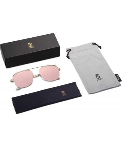 Polarized Square Aviator Sunglasses with Spring Hinges Mirrored Lens SJ1118 - C2 Gold Frame/Pink Mirrored Lens - CN18U0K24E3 ...