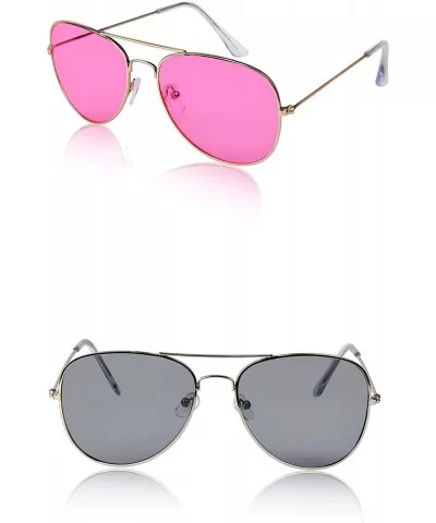 Aviator Sunglasses Colored Tinted Lens Glasses Metal UV400 Protection - 2 Pack Pink/Grey - CI18QZLCR7X $22.39 Square