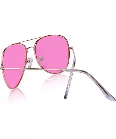 Aviator Sunglasses Colored Tinted Lens Glasses Metal UV400 Protection - 2 Pack Pink/Grey - CI18QZLCR7X $22.39 Square