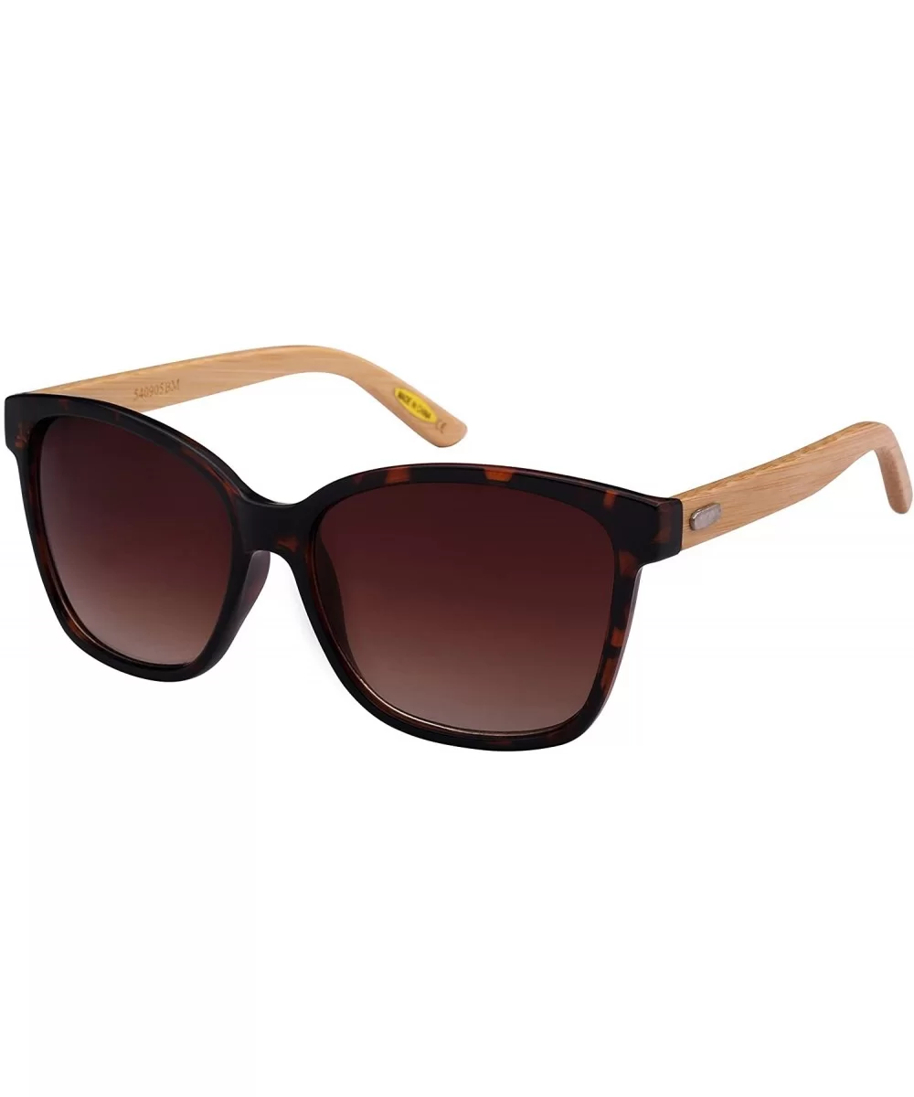 Oversized Horned Rim Bamboo Temple Sunglasses 540905BM-AP - Demi - CT124T2SYZ9 $20.16 Square