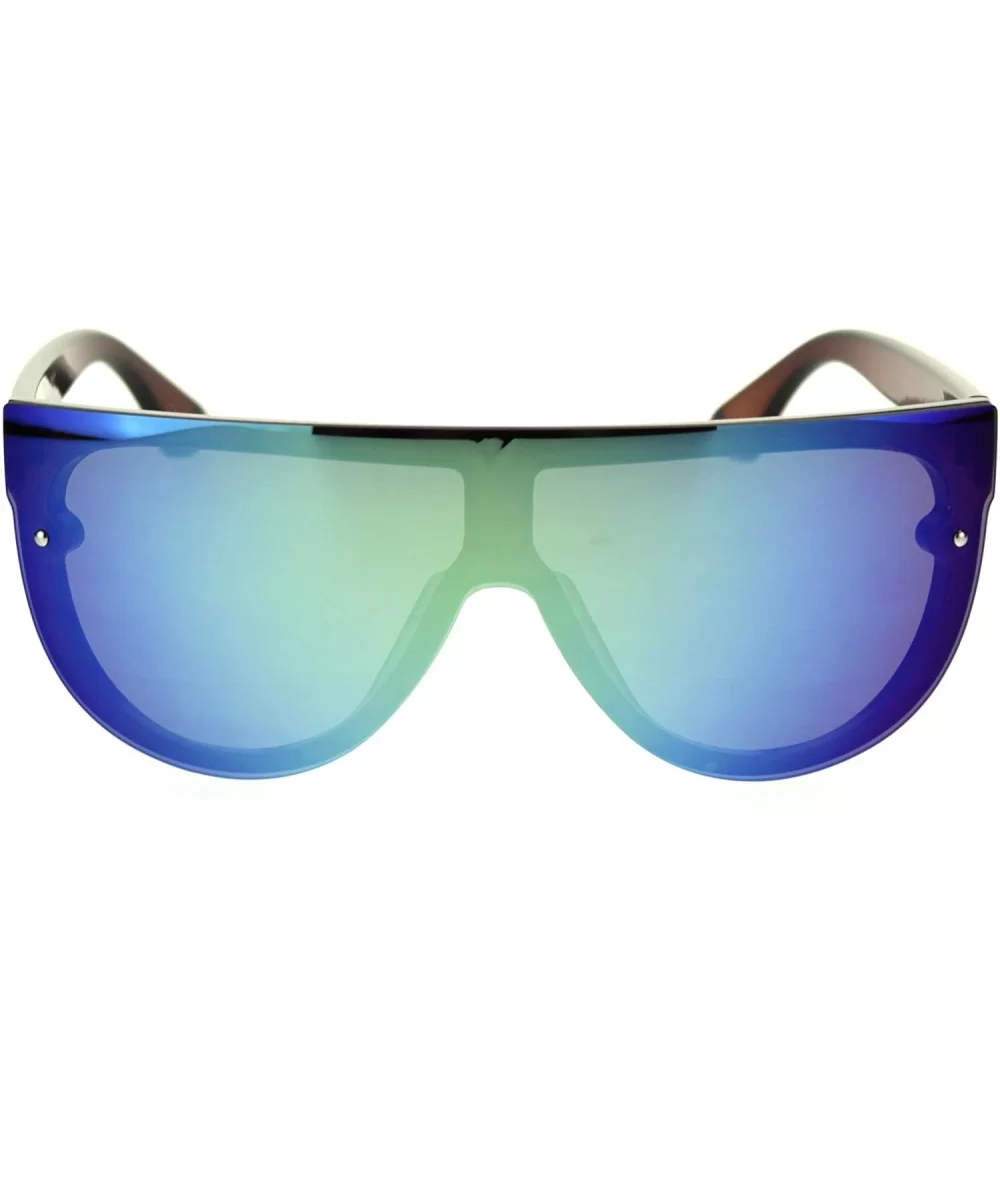 Trendy Cyber Robotic Flat Top 80s Mirror Shield Plastic Sunglasses - Brown Light Blue Mirror - CR18TNOZR4K $16.80 Rectangular