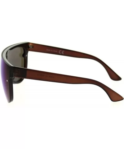 Trendy Cyber Robotic Flat Top 80s Mirror Shield Plastic Sunglasses - Brown Light Blue Mirror - CR18TNOZR4K $16.80 Rectangular