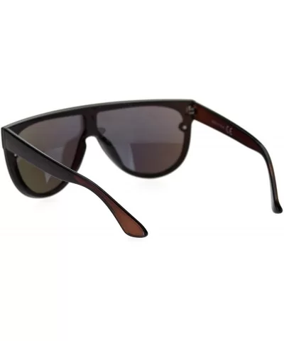 Trendy Cyber Robotic Flat Top 80s Mirror Shield Plastic Sunglasses - Brown Light Blue Mirror - CR18TNOZR4K $16.80 Rectangular