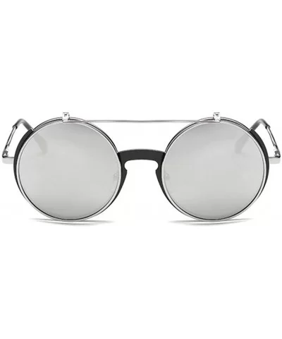 Retro Flip Up Round Steampunk Sunglasses Circle Lens Metal Frame - C1 - CA1807D4TQK $13.56 Round