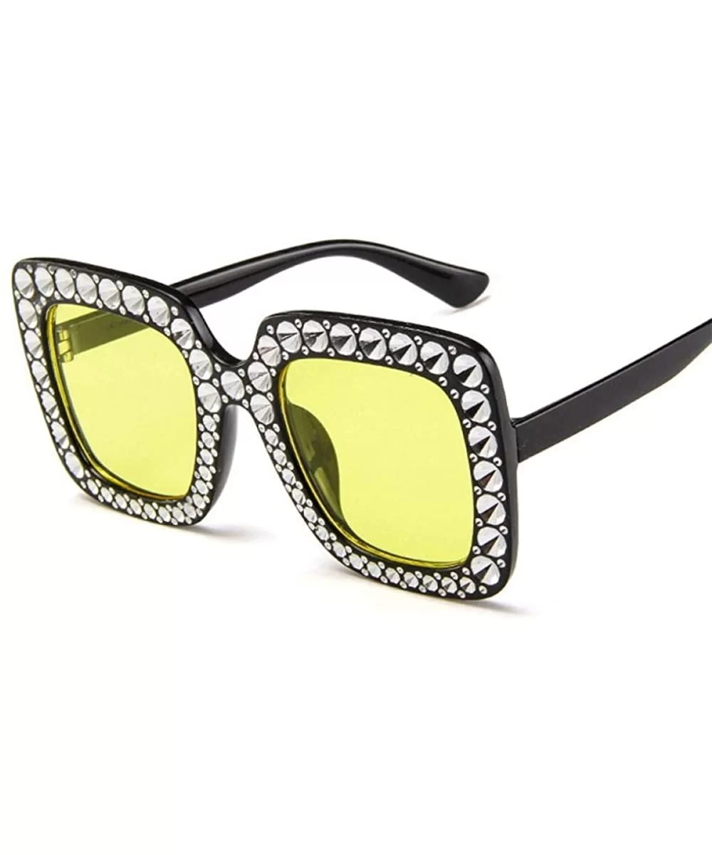 2019 Sunglasses Women Square Large Frame Classic Vintage Outdoor T Black Gray - Black Yellow - CQ18Y4RRIQS $10.99 Square