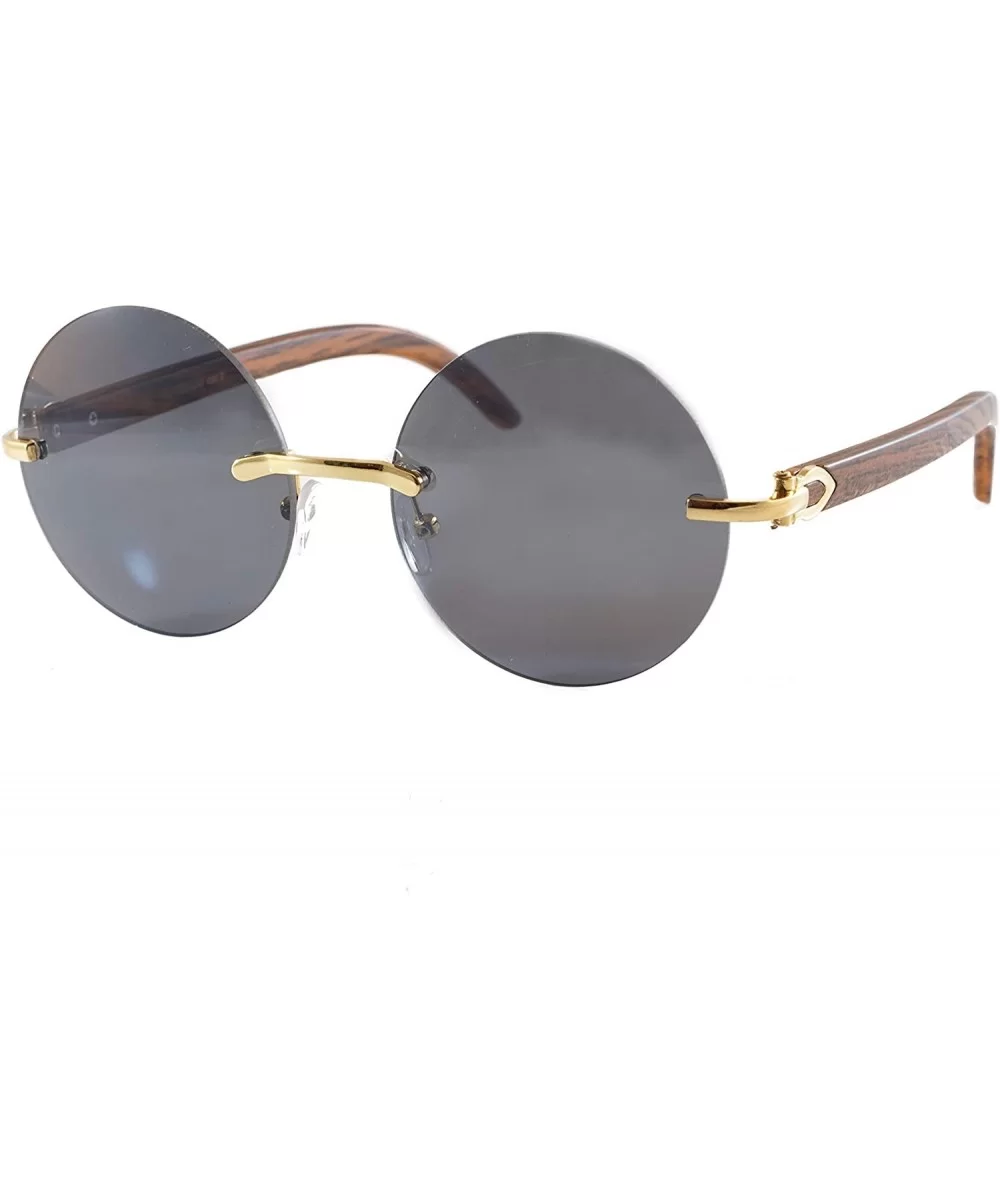 Vintage Rimless Round Metal & Wood Feel Smoke Gradient Sunglasses A225 - Gold Black Sd - C618I5604Y5 $18.14 Rimless