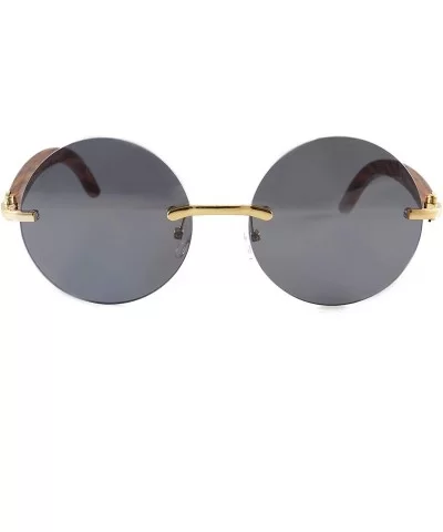 Vintage Rimless Round Metal & Wood Feel Smoke Gradient Sunglasses A225 - Gold Black Sd - C618I5604Y5 $18.14 Rimless