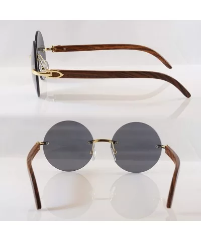 Vintage Rimless Round Metal & Wood Feel Smoke Gradient Sunglasses A225 - Gold Black Sd - C618I5604Y5 $18.14 Rimless