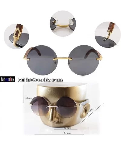 Vintage Rimless Round Metal & Wood Feel Smoke Gradient Sunglasses A225 - Gold Black Sd - C618I5604Y5 $18.14 Rimless