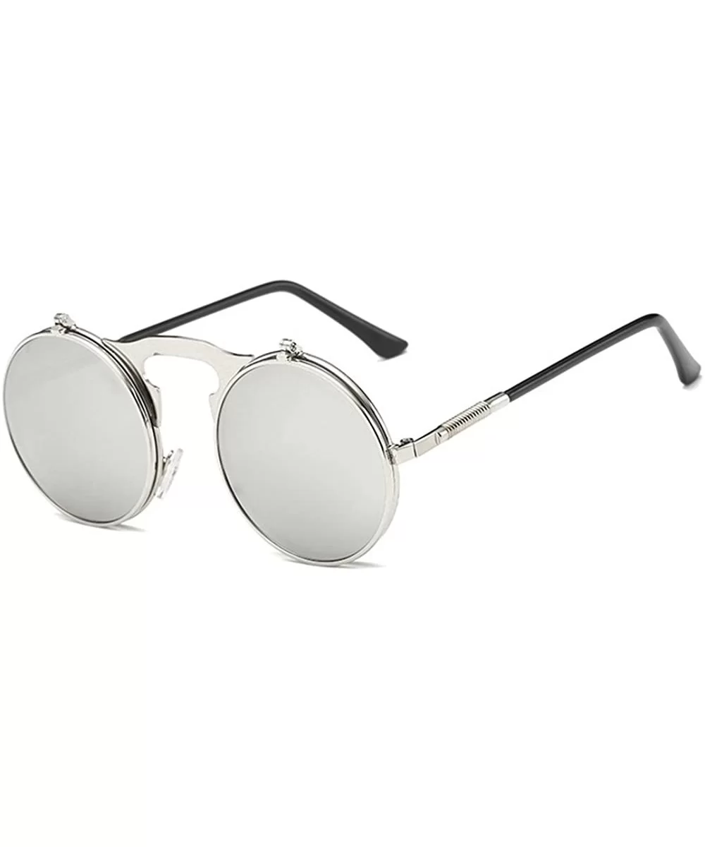 Steampunk Style Round Flip Up Mirror Sunglasses Metal Frame UV400 Spectacles - Silver Frame Silver Frame - CN18EMSR6GW $9.85 ...