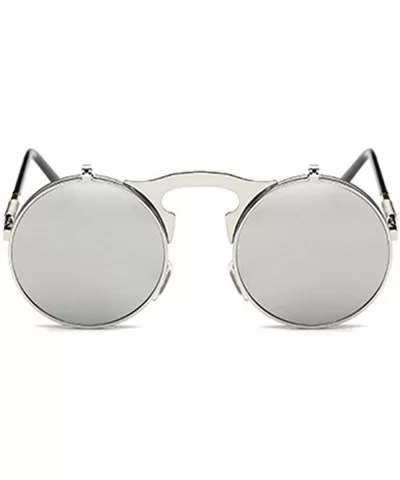 Steampunk Style Round Flip Up Mirror Sunglasses Metal Frame UV400 Spectacles - Silver Frame Silver Frame - CN18EMSR6GW $9.85 ...