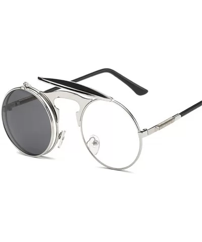 Steampunk Style Round Flip Up Mirror Sunglasses Metal Frame UV400 Spectacles - Silver Frame Silver Frame - CN18EMSR6GW $9.85 ...