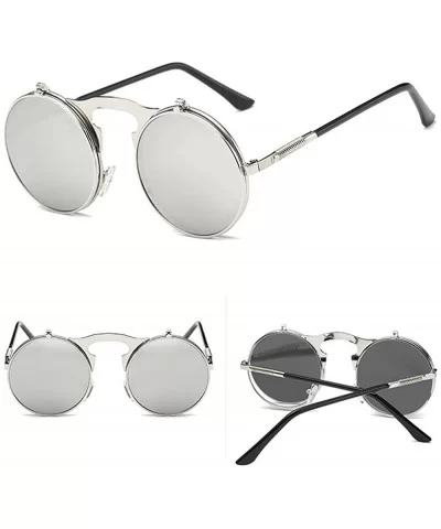 Steampunk Style Round Flip Up Mirror Sunglasses Metal Frame UV400 Spectacles - Silver Frame Silver Frame - CN18EMSR6GW $9.85 ...