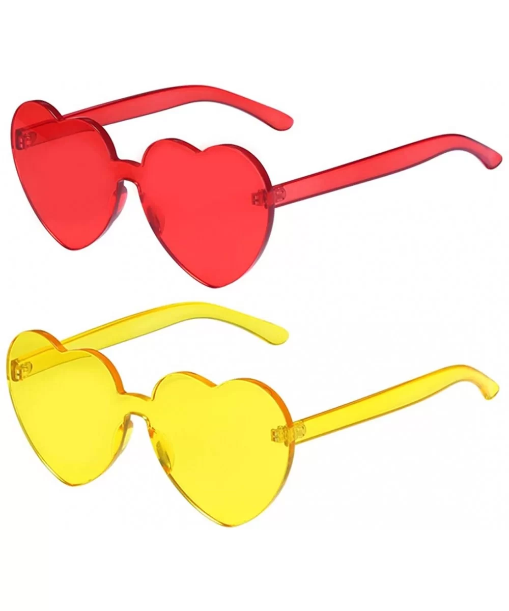 One Piece Heart Shaped Rimless Sunglasses Transparent Candy Color Eyewear - 1-red+yellow - CL18GYK99XX $14.87 Oversized