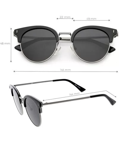 Polarized Semi Rimless Cat Eye Sunglasses For Women Round Mirrored Lens 49mm - Black / Green Mirror - CY12MXKD1ZN $29.75 Rimless