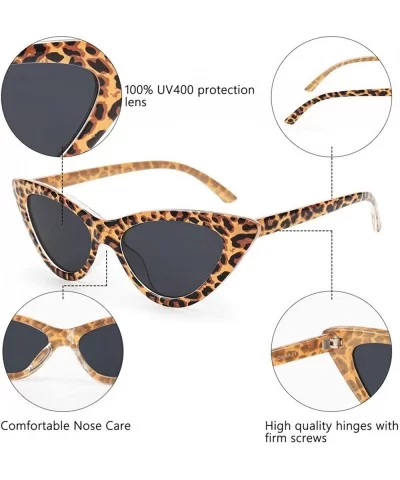 Retro Vintage Narrow Cat Eye Sunglasses for Women Clout Goggles Plastic Frame - A-leopard - C718U2HCDU4 $14.56 Oval