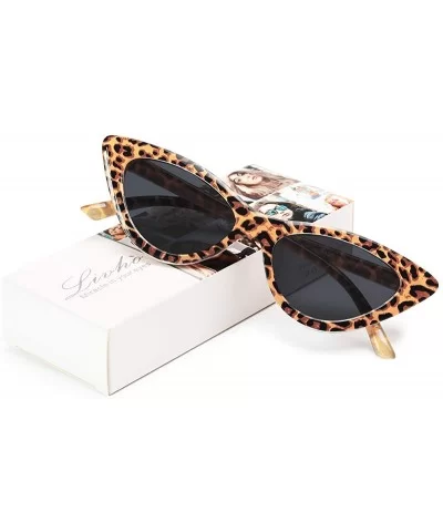 Retro Vintage Narrow Cat Eye Sunglasses for Women Clout Goggles Plastic Frame - A-leopard - C718U2HCDU4 $14.56 Oval