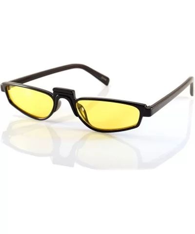 Extreme Wide Slim Raised Bridge Rectangular Cat-Eye Sunglasses A136 - Black/ Yellow Tinted - CR18C8DZAZS $14.94 Rectangular