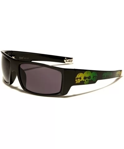 Square Triple Skulls Wrap Around Sunglasses - Black- Yellow & Green Frame - CQ1860O8OGW $14.64 Square