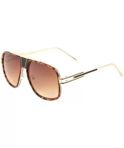 Round Square Metal Cut Black Line Temple Aviator Sunglasses - Brown Demi - CB197XO7X3E $19.83 Square