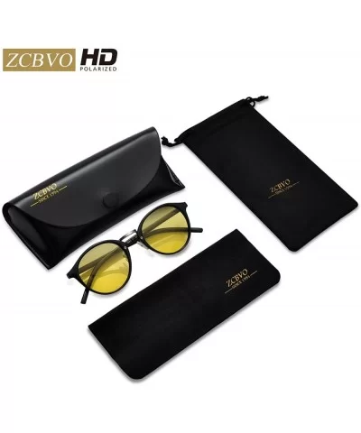 Night Vision Glasses Anti-glare Polarized Driving Sunglasses Round Sun Glasses for women&men - C2 - C118E7CHWT5 $23.38 Round