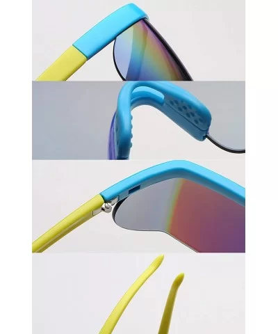 Wrap Around Sport Sunglasses for men women Semi Rimless Lens Retro Super Shield Rainbow Mirrored Lens sunglasses - CQ198CUZHL...