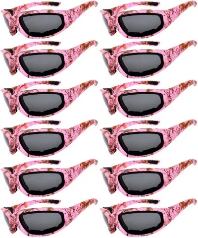 Set of 12 Pairs Motorcycle CAMO Padded Foam Sport Glasses Colored Lens - Camo-pink_smoke_12_pairs - CJ1855G7ZQY $71.51 Sport