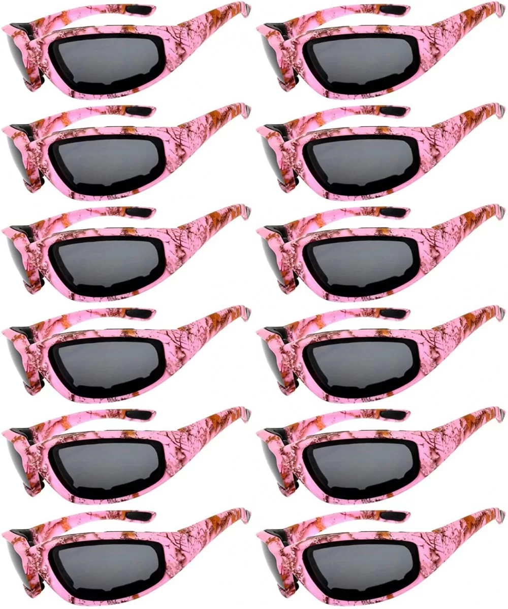 Set of 12 Pairs Motorcycle CAMO Padded Foam Sport Glasses Colored Lens - Camo-pink_smoke_12_pairs - CJ1855G7ZQY $71.51 Sport