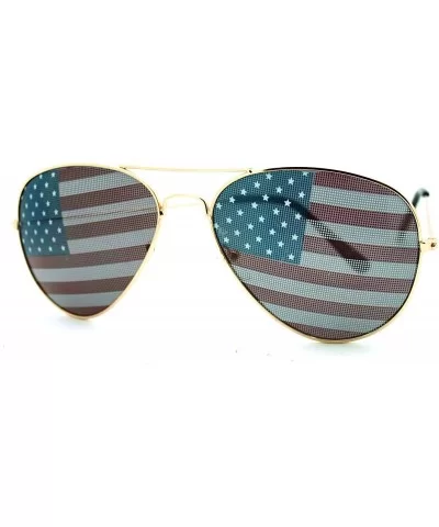 USA Flag Lens Aviator Sunglasses American Pride Red White & Blue - Gold - CV1868XTLAN $12.31 Aviator