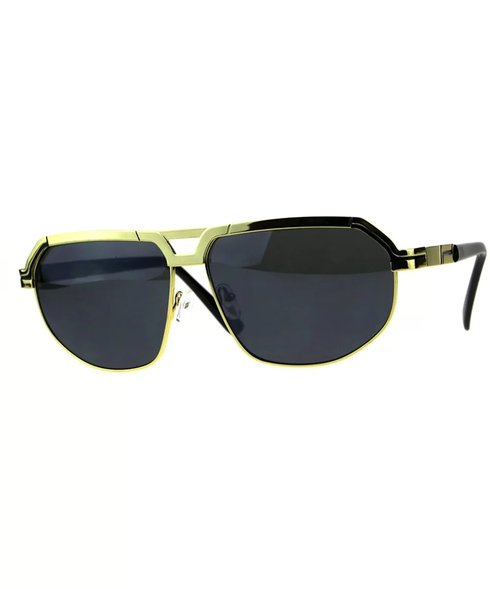 Mens Luxury Metal Rim Mobster Hip Hop Gangster Sunglasses - Yellow Gold Black - CQ18C7HNDOT $17.43 Rectangular