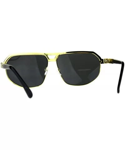 Mens Luxury Metal Rim Mobster Hip Hop Gangster Sunglasses - Yellow Gold Black - CQ18C7HNDOT $17.43 Rectangular