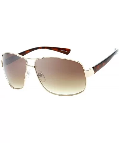 Retro Fashion Rectangle Frame Aviator Sunglasses - Brown - C418U8473TZ $11.97 Shield