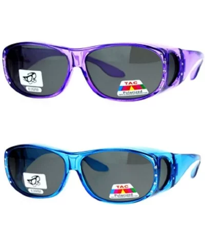 2 Pair Womens Rhinestone Anti Glare Polarized Fit Over Glasses Sunglasses Oval Rectangular - Large - CR198DCHMYT $34.64 Overs...