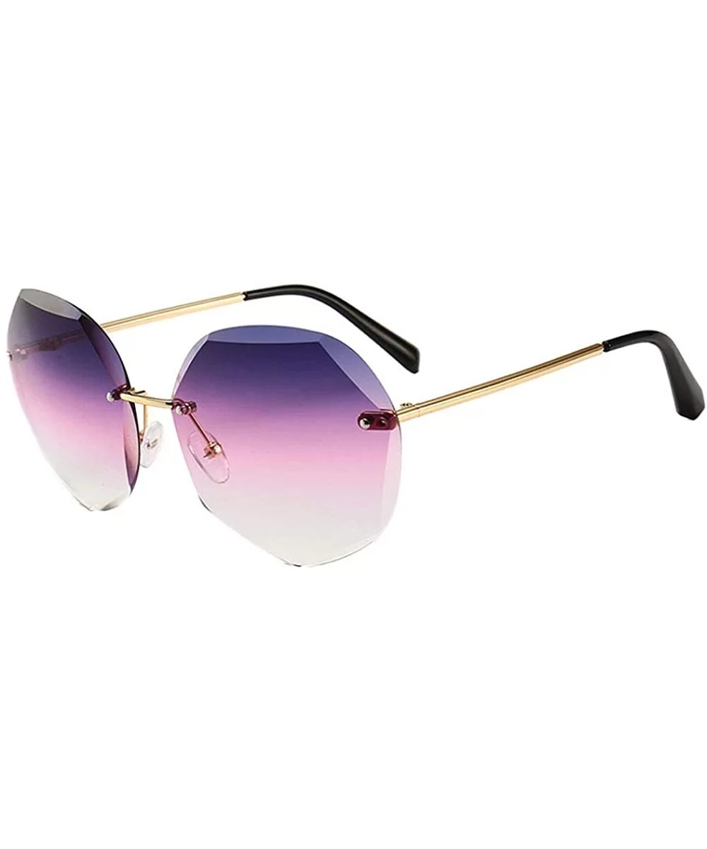 Oversized Rimless Sunglasses Geometric Gradient Lens Eyewear Diamond Cutting Glasses - Gold-purple - CM18WRUI9I6 $34.77 Overs...