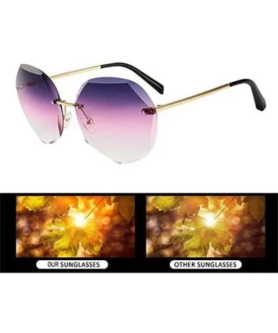 Oversized Rimless Sunglasses Geometric Gradient Lens Eyewear Diamond Cutting Glasses - Gold-purple - CM18WRUI9I6 $34.77 Overs...