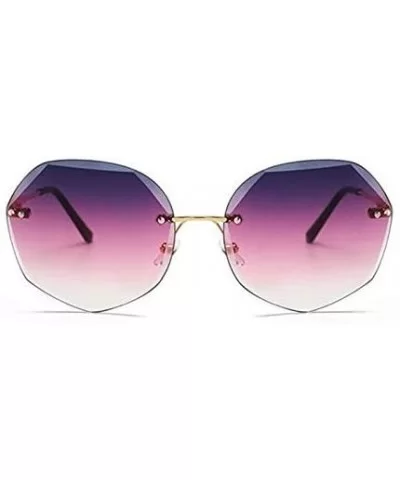 Oversized Rimless Sunglasses Geometric Gradient Lens Eyewear Diamond Cutting Glasses - Gold-purple - CM18WRUI9I6 $34.77 Overs...